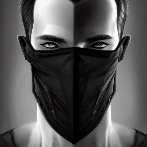 Image similar to man wearing black fabric mask, highly detailed face, character art portrait, deviantart artstation, by artgerm