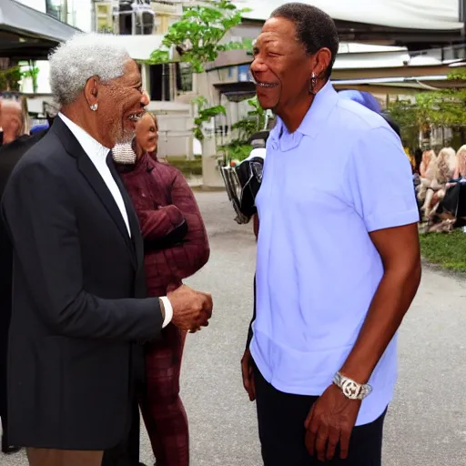 Image similar to morgan freeman meeting morgan freeman, 4 k, sharp focus