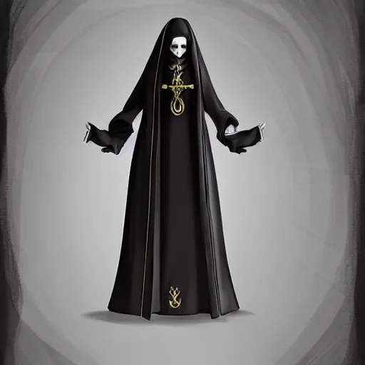 Prompt: dark character design inspired by venice carnival and nun outfit, concept art, smooth