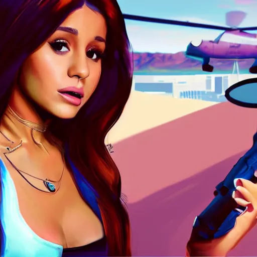 Prompt: digital painting of ariana grande as the gta v loading screen girl, artstation