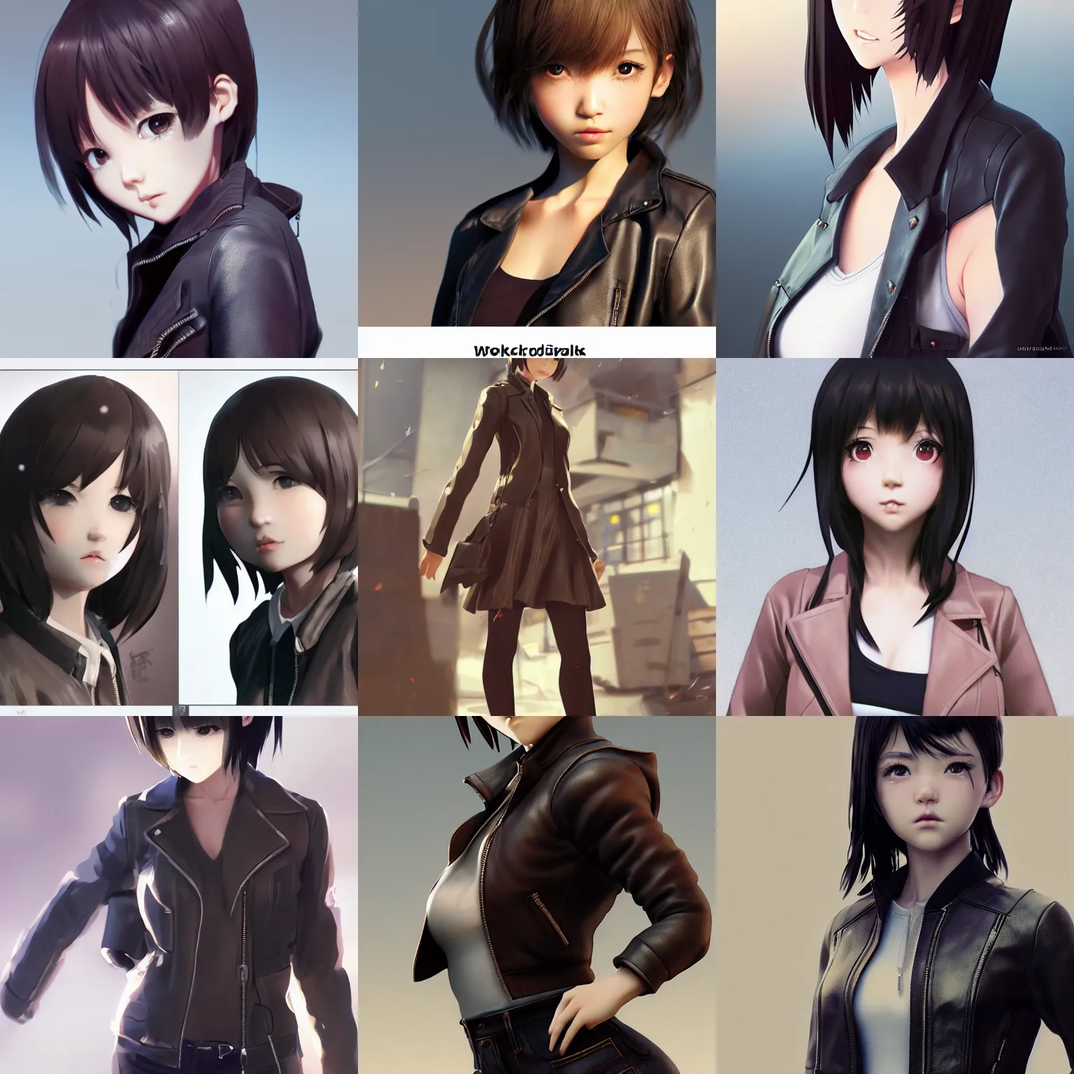 Image similar to clothed, worksafe. cgsociety, by wlop, ilya kuvshinov, krenz cushart, greg rutkowski, trending on artstation. zbrush sculpt, octane, maya, houdini, vfx. close - up face of a cute anime japanese filipino girl wearing leather jacket. cinematic dramatic atmosphere, sharp focus, volumetric lighting.