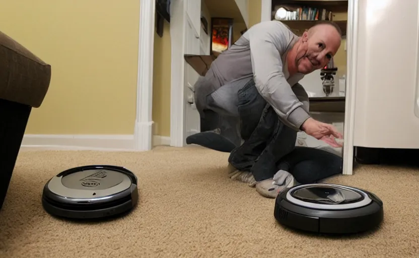 Prompt: Jeff bezoz steals a roomba