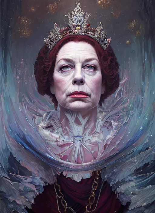 Image similar to Highly detailed portrait of Undead queen elizabeth, Stephen Bliss, unreal engine, fantasy art by Greg Rutkowski, Loish, Rhads, ferdinand knab, Makoto Shinkai and Lois van baarle, ilya kuvshinov, rossdraws, Tom Bagshaw, alphonse mucha, global illumination, radiant light, detailed and intricate environment