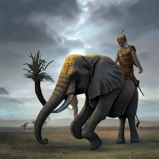 Prompt: “a roman legion facing african war elephants, concept art, atmospheric”