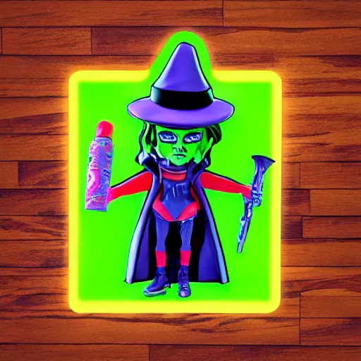 Image similar to neon witch stop motion vinyl action figure, plastic, toy, butcher billy style