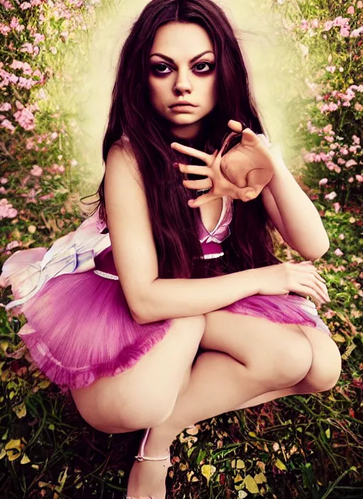 Prompt: beautiful portrait of a young woman with a perfect body who is a perfect blend of mila kunis and dove cameron dressed like alice from alice in wonderland and rolling hard on ecstasy and peaking on pure molly, pupils dilated, gasping in euphoric ecstasy, hands in her hair, photography, high definition, 8 k resolution, retouched, glamour