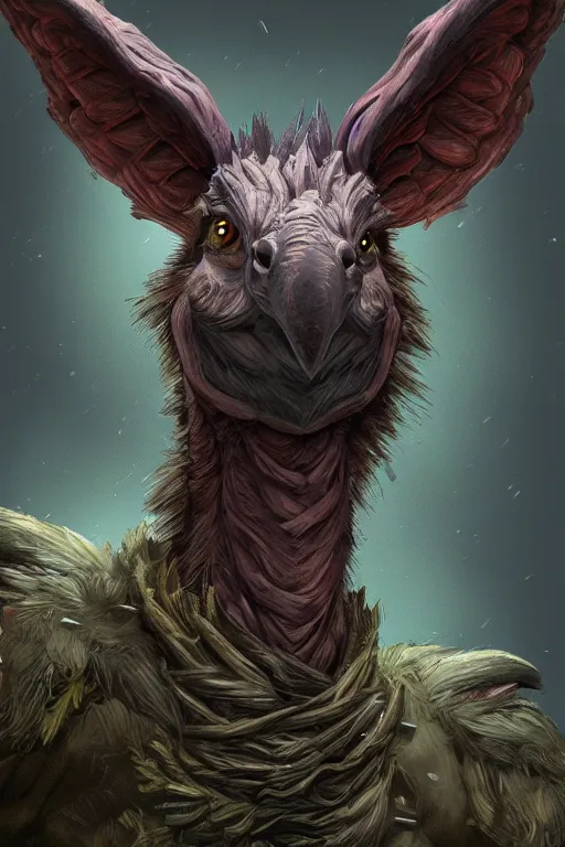 Image similar to portrait of goblin hippogriff explorer physically accurate, moody dynamic lighting, very very intricate, very very elegant, highly detailed, digital painting, artstation, in the style of Rob Lefield and Dan Mumford , trending on artstation, digital art,surrealism ,macro,blueprint ,vaporwave ,