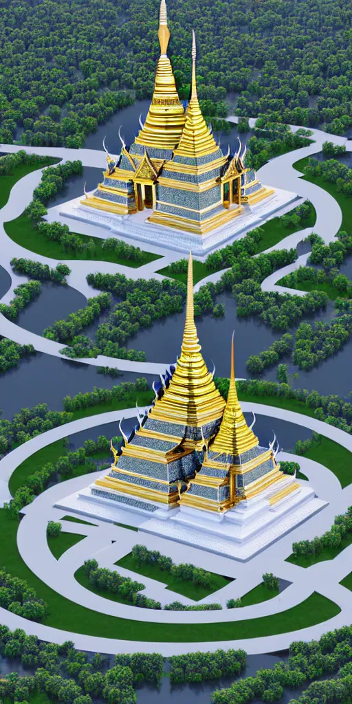 Image similar to opulent hyperbaric thai democracy monument on top and thai royal palace at the bottom prison chronomacrophotograph mycelial faberge vast circle round chamber on a nanometer scale. ultracomplex precision engineering diagram render, extra ray - tracing.