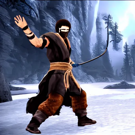 Image similar to Bob Ross Mortal Kombat performing fatality, unreal engine, 8k highly detailed