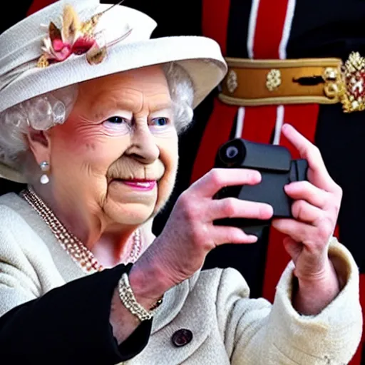 Prompt: a guinea pig taking a selfie in front of Queen Elizabeth II