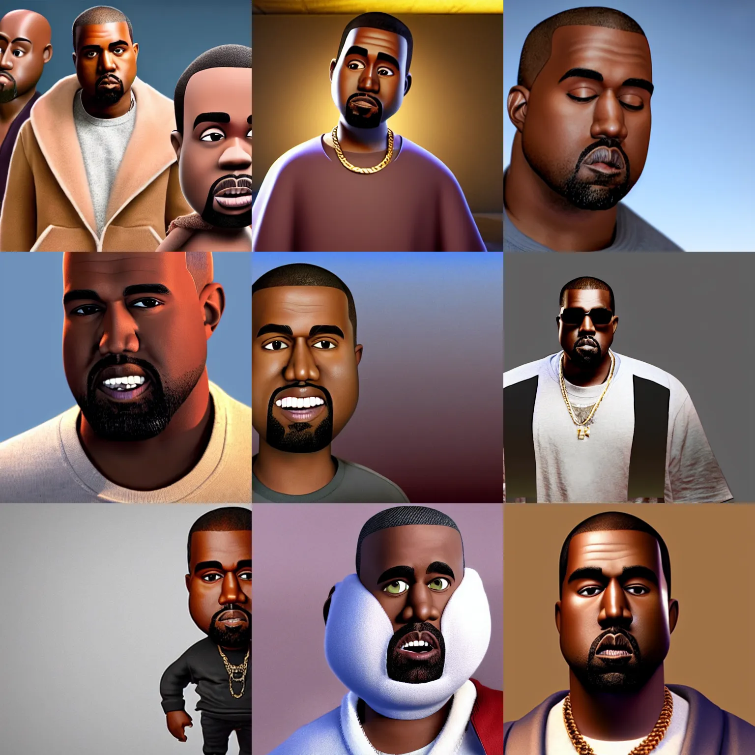 Image similar to a still of kanye west in a pixar movie. 3 d rendering. unreal engine. amazing likeness. very detailed. cartoon caricature.