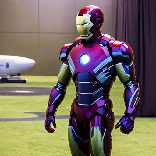 Image similar to thicc ironman has a hard time flying, film still, marvel studios, high budget, funny