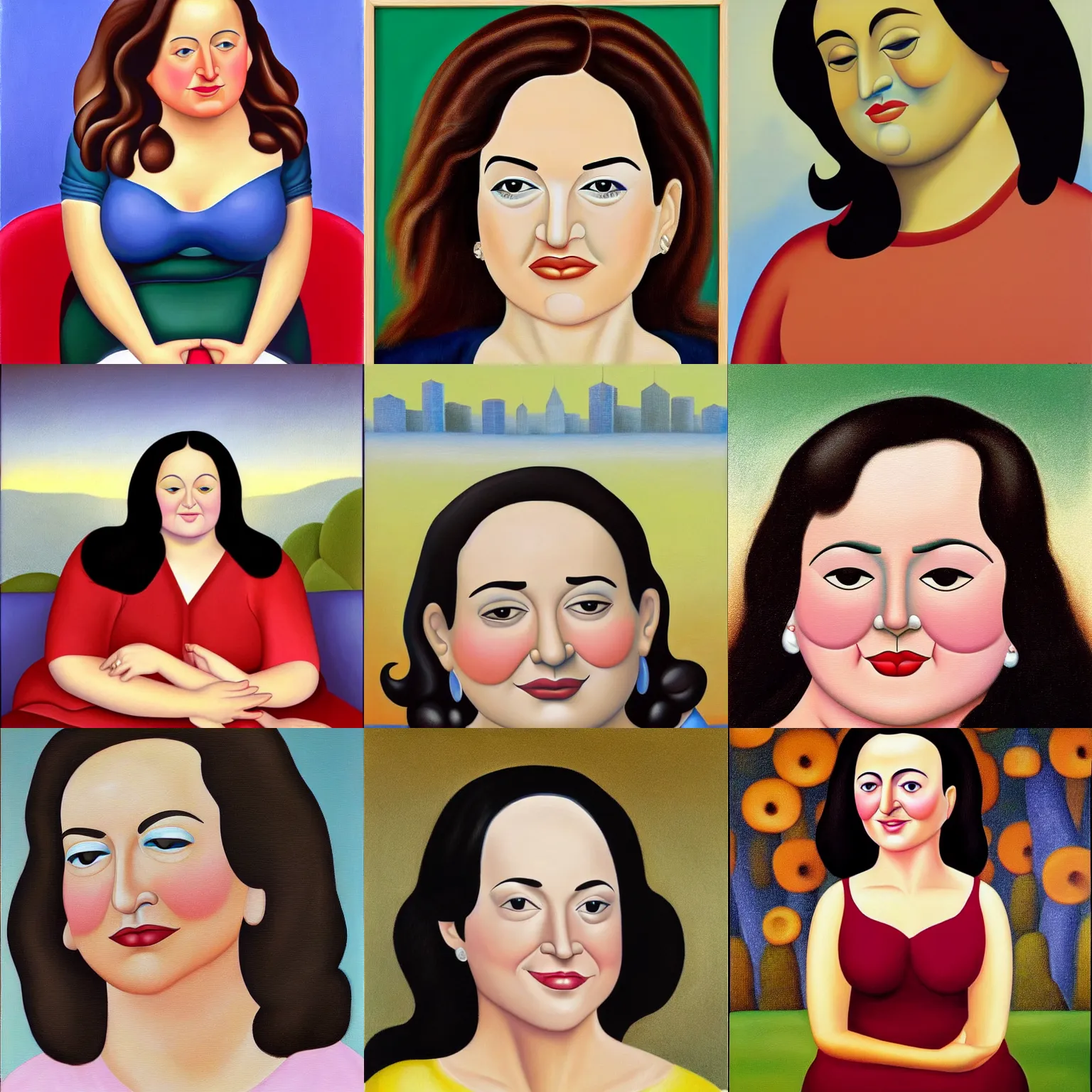 Prompt: Sheryl Sandberg, painting by Fernando Botero