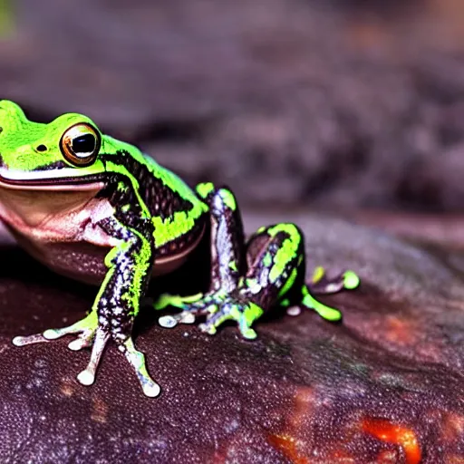 Image similar to screaming frog splits a lava lake