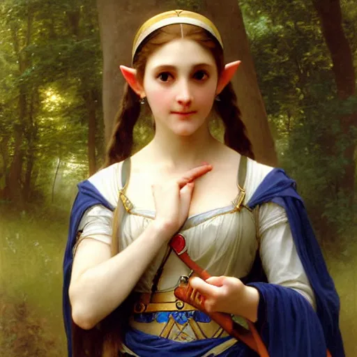 Image similar to princess Zelda Zelda Zelda looking over her shoulder by William-Adolphe Bouguereau