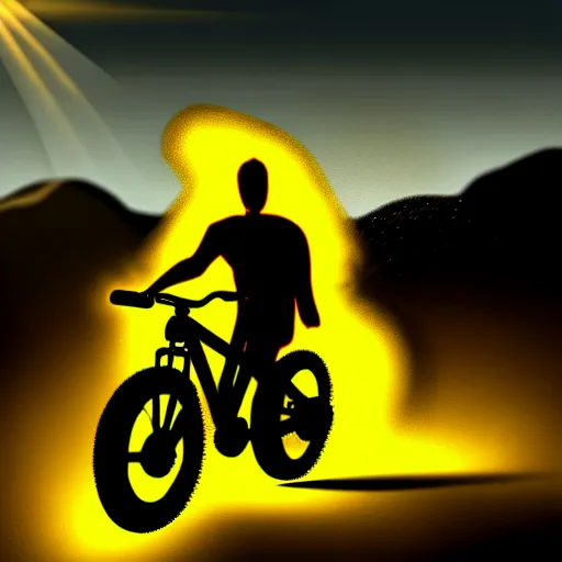 Image similar to portrait of ghost rider driving a rockrider mountain bike, dramatic lighting, realistic