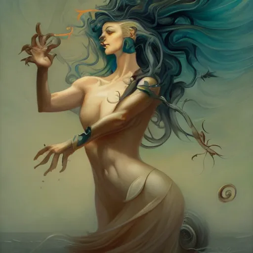 Image similar to a painting in the style of peter mohrbacher and in the style of jean delville.