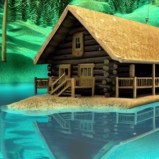 Prompt: a cabin in the woods underwater, 8k, high definition, highly detailed, photo-realistic