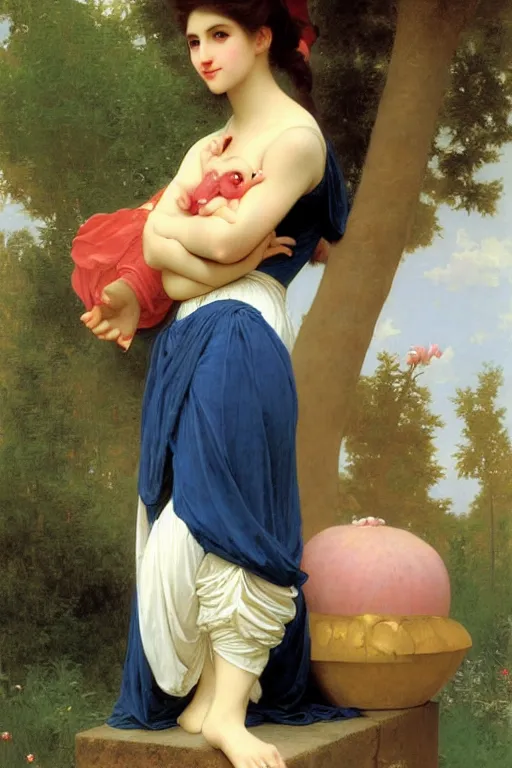 Image similar to princess peach, painting by william adolphe bouguereau