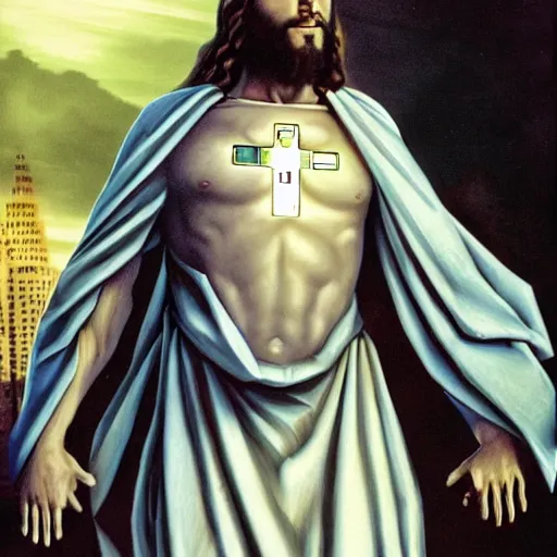 Image similar to cyborg jesus,