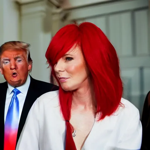 Image similar to secudtive donald trump looking in camera with red hair