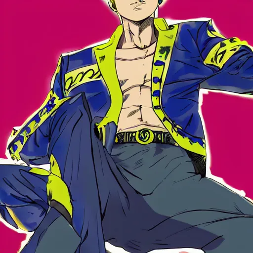 Image similar to volodymyr zelenskii in jojo pose jojo anime style by Hirohiko Araki