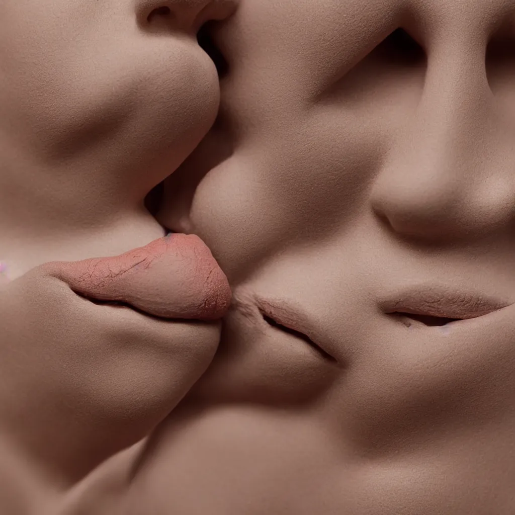 Image similar to woman\'s lips made of clay on a bed