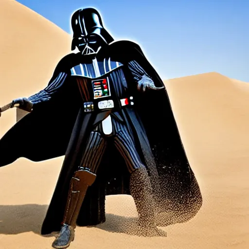 Image similar to darth vader attacking a pile of sand