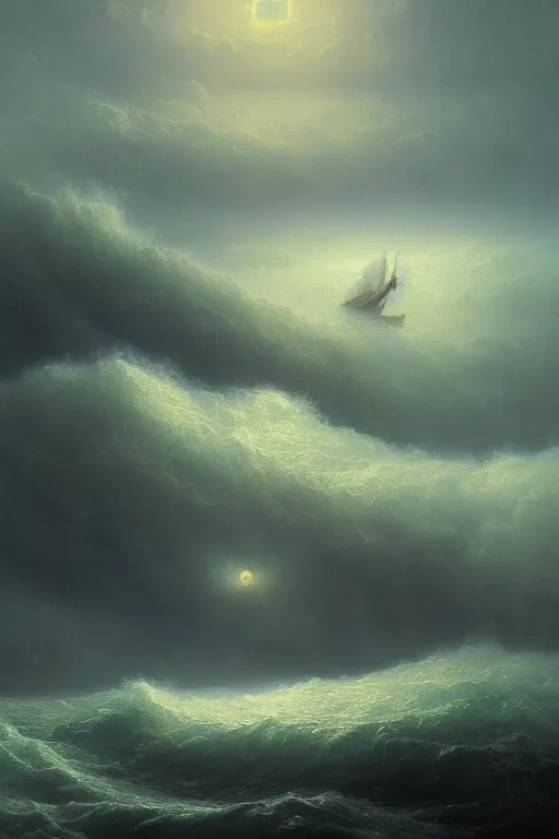 Image similar to Intricate stunning highly detailed water deity emerging from a stormy ocean by Ivan Aivazovsky, agostino arrivabene, Greg Rutkowski , surreal, digital painting, ultra realistic, beautiful lighting, full moon, thick swirling tornado, artstation