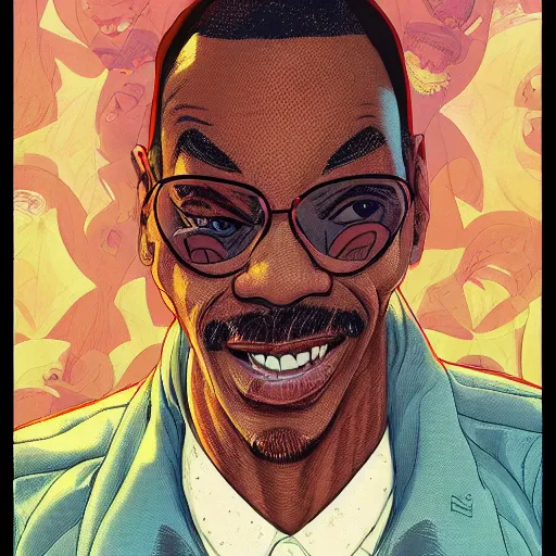 Image similar to a study of cell shaded portrait of Cartoonish Eddie Murphy concept art, llustration, post grunge, concept art by josan gonzales and wlop, by james jean, Victo ngai, David Rubín, Mike Mignola, Laurie Greasley, highly detailed, sharp focus, alien, Trending on Artstation, HQ, deviantart, art by artgem