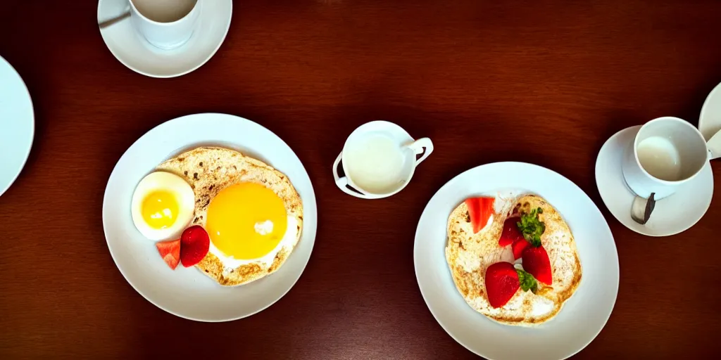 Image similar to photo of breakfast, close - up, low saturation, diffuse light