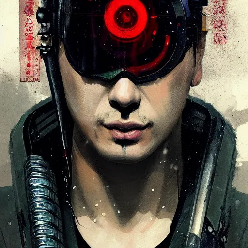 Image similar to a beautiful ukiyo painting of cyberpunk blade runner, wearing japanese techwear, detailed symmetrical close up portrait, intricate complexity, concept art, by ismail inceoglu dragan bibin hans thoma greg rutkowski alexandros pyromallis nekro rene maritte illustrated, perfect face, fine details, realistic shaded, fine - face, pretty face