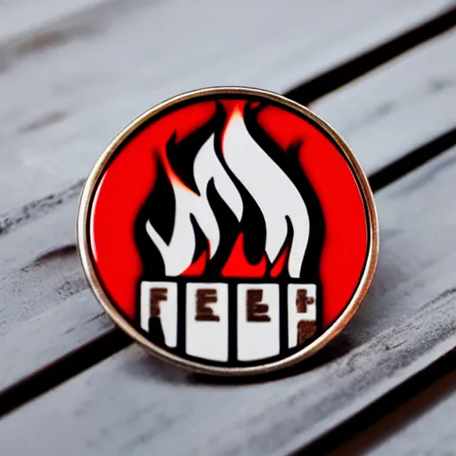 Image similar to minimalistic clean enamel pin of fire flame warning label, retro design