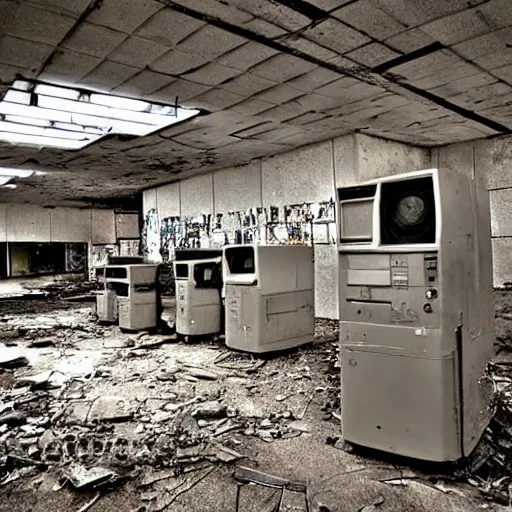 Prompt: abandoned 1 9 6 0 s computer complex, photo