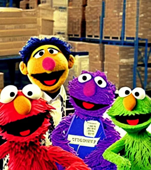 Image similar to sesame street the count working in a warehouse