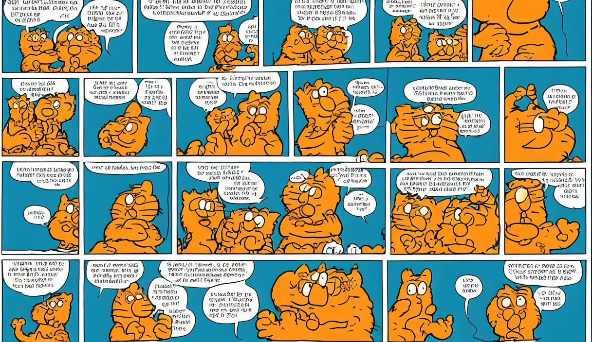 Image similar to garfield comic strip, 3 panels, illustrated by Jim Davis