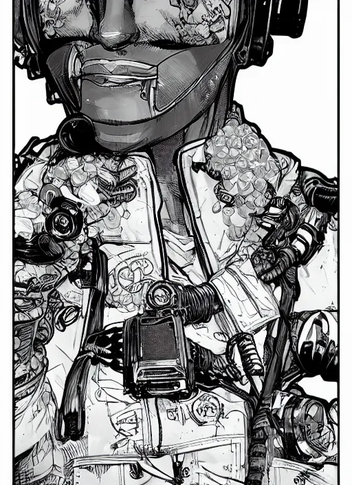 Image similar to cyberpunk fruit salesman. portrait by ashley wood and alphonse mucha and laurie greasley and josan gonzalez and james gurney. spliner cell, apex legends, rb 6 s, hl 2, d & d, cyberpunk 2 0 7 7. realistic face. vivid color. dystopian setting.