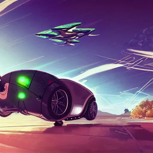 Image similar to solarpunk hovercar, clean energy, green technology, highway, sunny day, futurism, intricate, engines, glow, highly detailed, drone wings, peaceful, utopia, bright, digital painting, artstation, concept art, smooth, sharp focus, epic landscape, art by akihiko yoshida and tim mcburnie and anato finnstark
