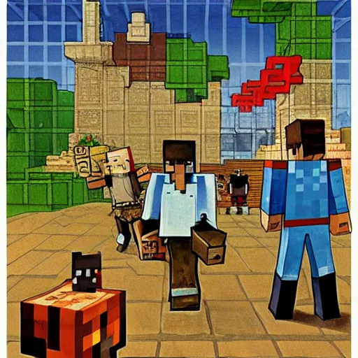 Image similar to minecraft world by norman rockwell