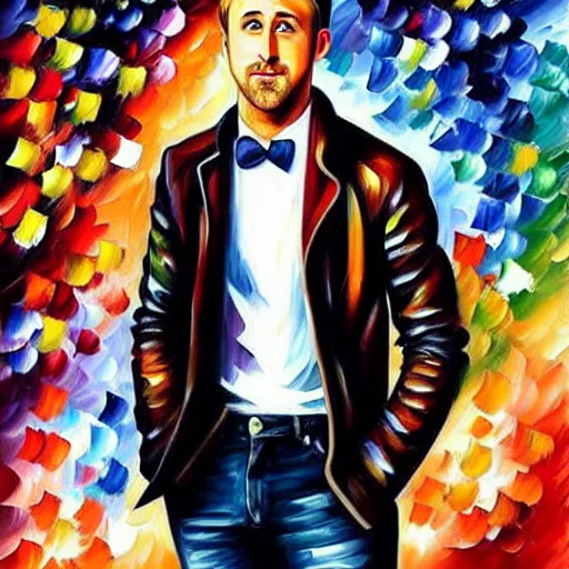 Image similar to ryan gosling in style of leonid afremov