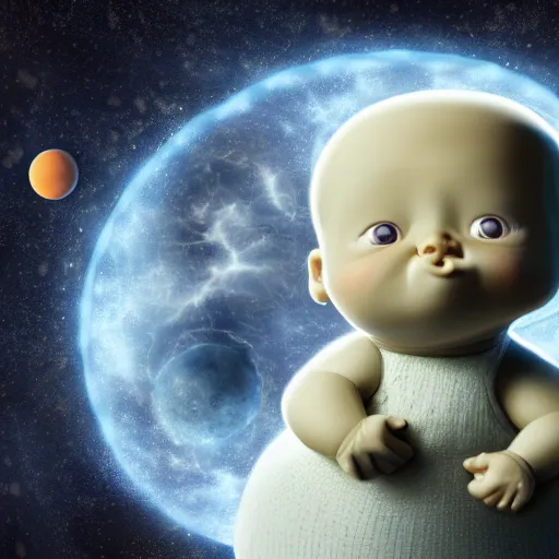 Image similar to a giant incest baby foating in space, realistic 4k, digital art cartoon