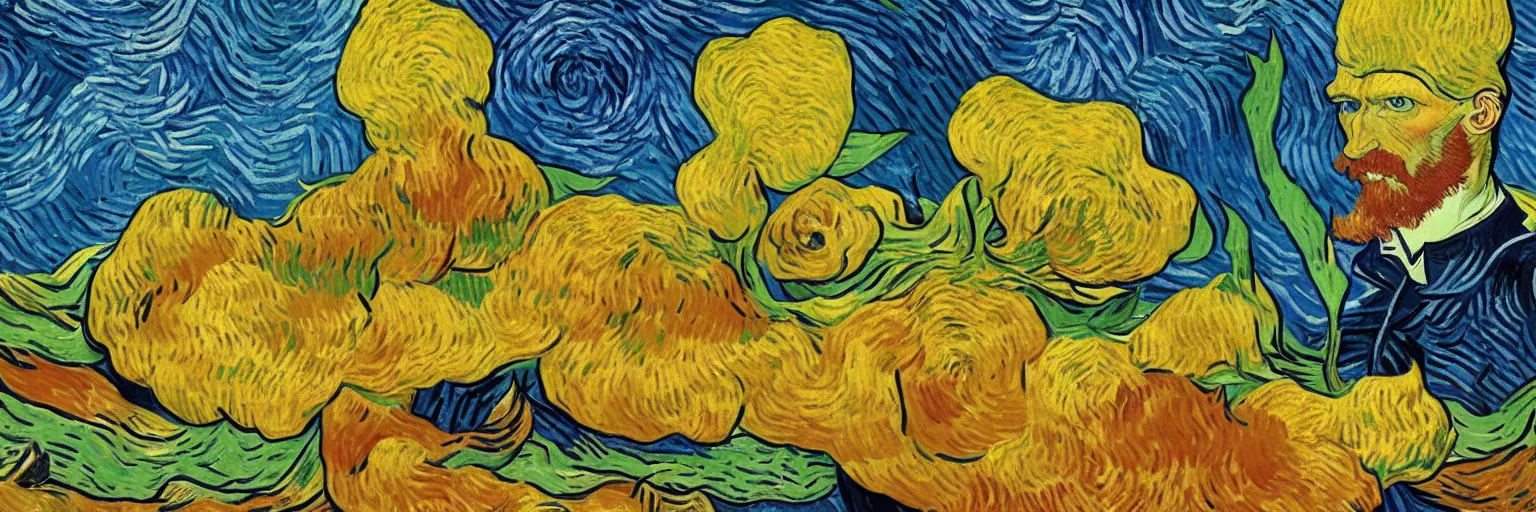 Image similar to vincent van gogh de aardappeleters as super hero