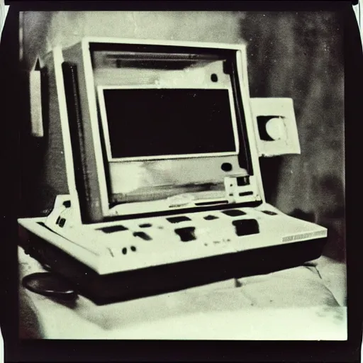 Prompt: the ghost in the mainframe, 1960s Polaroid, hauntology