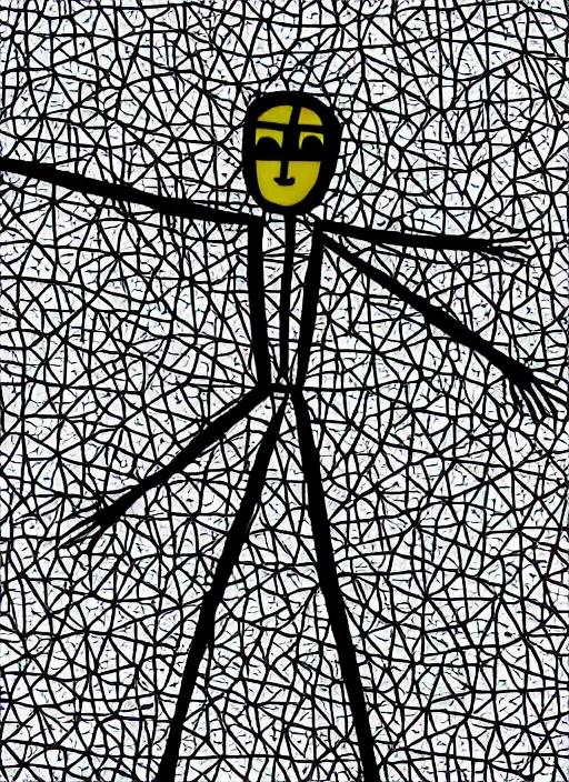 Image similar to a 2D stick man entering the third dimension, digital art