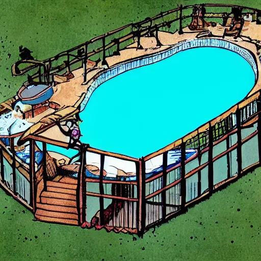 Image similar to batman swimming in an above ground pool