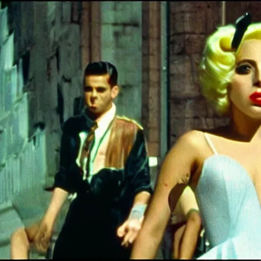 Prompt: movie screenshot of lady gaga in Evita 1996
