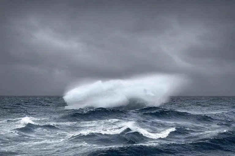 Prompt: large sailboat on a stormy sea photo