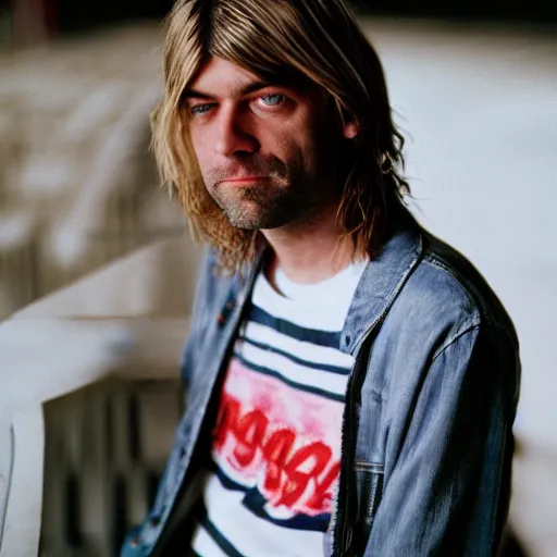 Prompt: dslr photo portrait still of kurt cobain in 2 0 2 2, 8 5 mm, f 1. 8