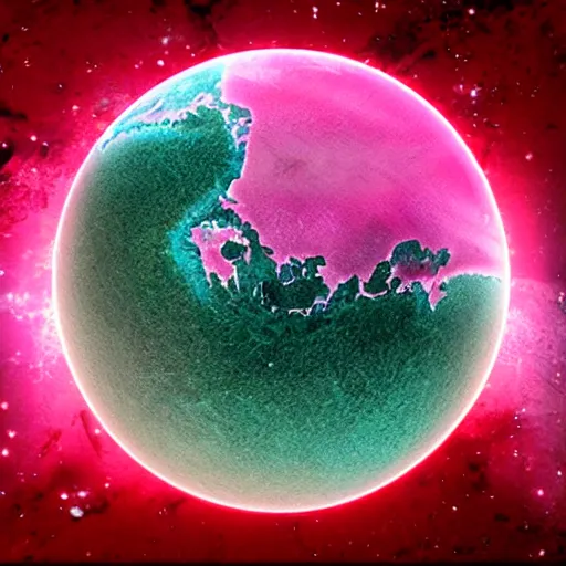 Prompt: adularia, sphere apocalypse, pink, red, fantasy
