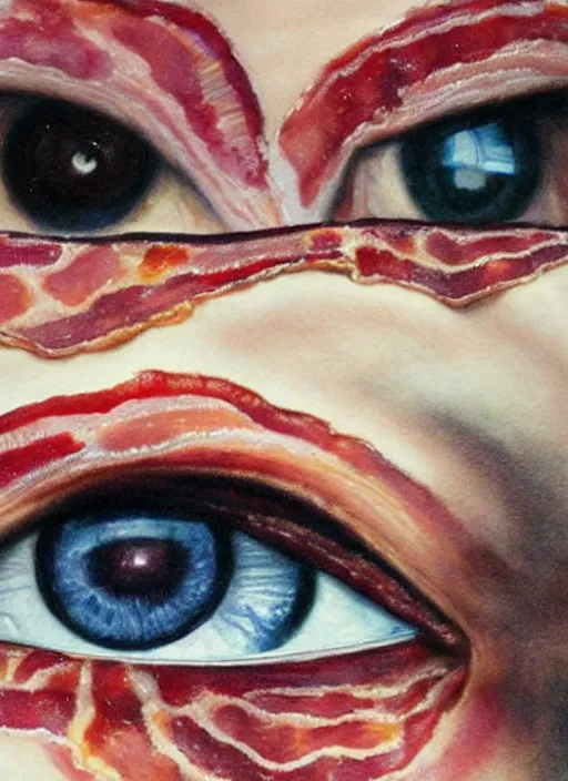 Image similar to portrait of a stunningly beautiful eye, multiplied, bacon